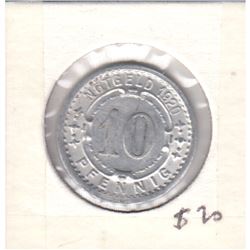 Germany 1920 10 Pfenning Notgeld Witten (aluminum Token) Very Fine