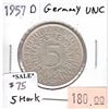 Image 1 : Germany 1957D 5 Mark Uncirculated