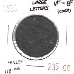 1830 Large Letters USA Cent VF-EF (VF-30) corrosion