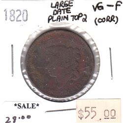 1820 Large Date Plain Top 2 USA Cent VG-F (VG-10) corrosion