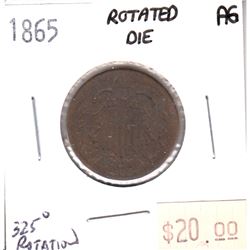 1865 USA 2 Cents About Good with Die Rotation 325 Degrees