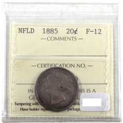 1885 Newfoundland 20-cent ICCS Certified F-12.