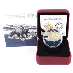 2017 $20 Iconic Canada - The Grizzly Bear Fine Silver Coin (capsule lightly scratched & coin toned).