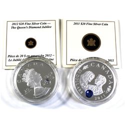 2011 & 2012 $20 Canada Fine Silver Coins Encapsulated with COAs - 2011 Prince William & Kate Middlet