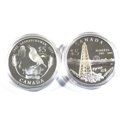 2005 Canada $5 Saskatchewan & Alberta Centennial Special Edition Silver Coins in Capsules (scratched