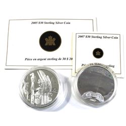 2005 & 2007 Canada $30 Sterling Silver Coins Encapsulated with COAs - 2005 Totem Pole & 2007 $30 Pan