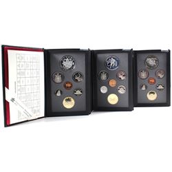 1992, 1993 & 1994 Canada 7-coin Proof Double Dollar Sets (Silver Dollars are toned). 3pcs