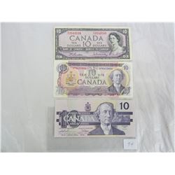 THREE DIFFERENT $10 BILLS (1954, 1971, 1989)