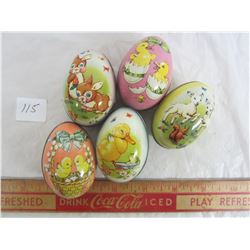 5 METAL 1950'S EASTER EGGS AND CONTENTS