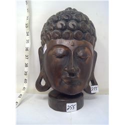 Refined Execution Bhudda Head Woodcarving - Height 11"