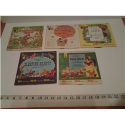5 Vintage Walt Disney See, Hear, and Read Along Books and Records
