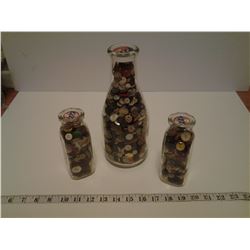 3 Milk Bottles of Vintage Buttons