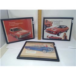 3- FRAMED CAR ADVERTISEMENTS (MUSTANG + AERO + WILLYS)