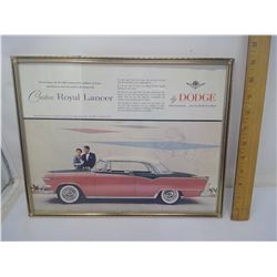 FRAMED CAR ADVERTISEMENT - DODGE ROYAL LANCER