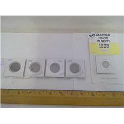 1929 GEORGE V SILVER DIME + 1888-1919 CANADIAN PENNIES