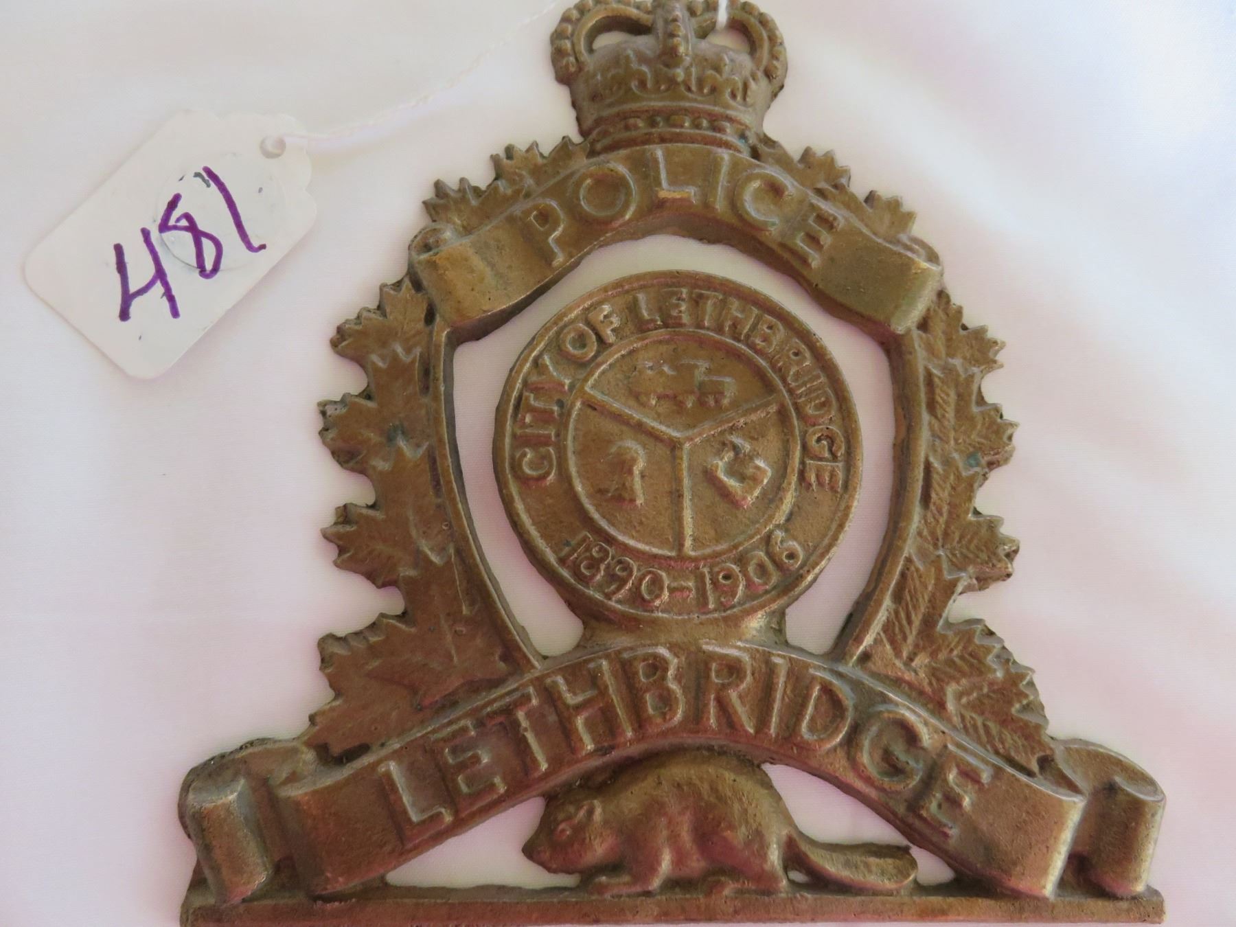 BRASS LETHBRIDGE POLICE PLAQUE (6 X 5)