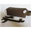 Image 1 : INTERNATIONAL HARVESTER TOOL BOX OF HORSE DRAWN MOWER AND TWO WRENCHES