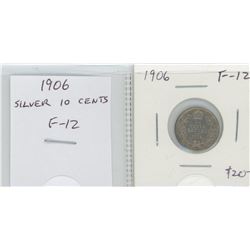 1906 EDWARDIAN SILVER 10 CENTS. F-12. NICE FOR THE GRADE.