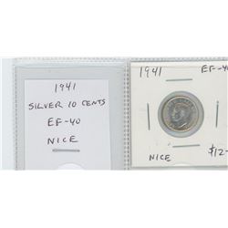 1941 GEORGE VI SILVER 10 CENTS. EF-40. NICE.