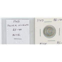 1943 GEORGE VI SILVER 10 CENTS. EF-40. NICE.