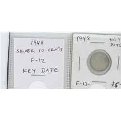 1948 GEORGE VI SILVER 10 CENTS. F-12. KEY DATE.
