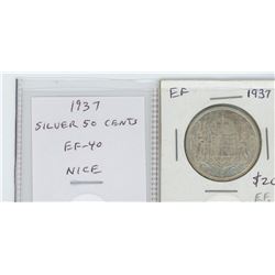 1937 GEORGE VI SILVER 50 CENTS. EF-40. NICE. THE FIRST YEAR OF ISSUE FOR GEORGE VI.