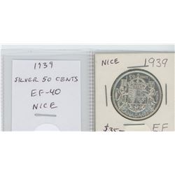 1939 GEORGE VI SILVER 50 CENTS. EF-40. NICE.