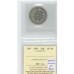 1900 VICTORIAN SILVER 50 CENTS. ICCS VF-20. A CERTIFIED KEY DATE COIN.