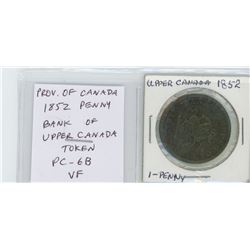 PROVINCE OF CANADA 1852 PENNY TOKEN. BANK OF UPPER CANADA. PC-6B. ST. GEORGE SLAYING A DRAGON. VF-20