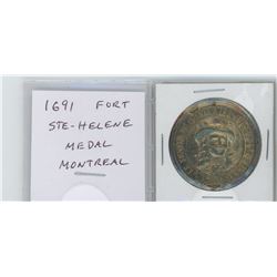 1691 FORT STE-HELENE MEDAL. MONTREAL. HOLED FOR SUSPENSION.