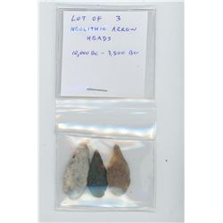 LOT OF 3 NEOLITHIC PERIOD SHARP STONES. 10,000 – 3,500 BC.