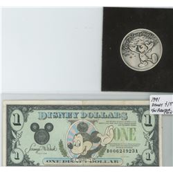 1991 DISNEY DOLLAR COMES WITH PEWTER COIN