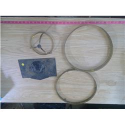 BRASS HANGING LAMP PARTS + CAST IRON STOVE VENT