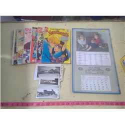 ENVELOPE FULL OF OLD PHOTOS + DECEMBER 1976 CALENDAR + COMIC BOOKS