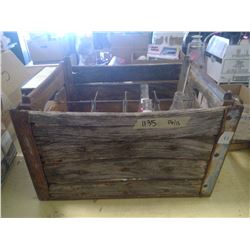 WOODEN CRATE W/ COLLECTABLE GLASS BOTTLES