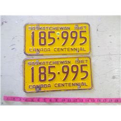 2- 1967 CENTENNIAL LICENSE PLATES (FRONT & BACK)