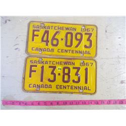 2- 1967 CENTENNIAL FARM LICENSE PLATES