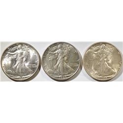 3 WALKING LIBERTY HALVES BU