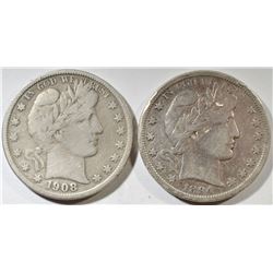 1908-S & 94-S BARBER HALVES FINE CLEANED