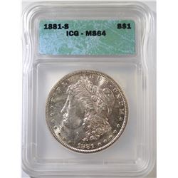 1881-S MORGAN DOLLAR, ICG MS-64