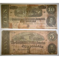 1864 $5 & $10 CONFEDERATE NOTES