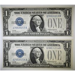 2 1928 A $1 FUNNY BACK SILVER CERTIFICATES CU