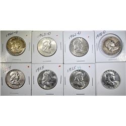 LOT OF 8 FRANKLIN HALF DOLLARS:
