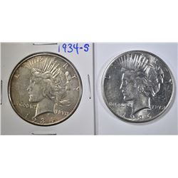 1926-S AU & 1934-S VF PEACE DOLLARS