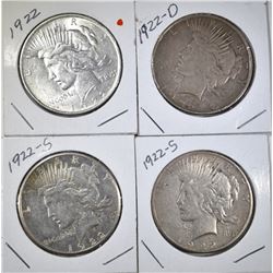 LOT OF 4 PEACE DOLLARS: