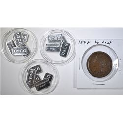 1848 VF LARGE CENT & 15 1 GRAM USCG SILVER BARS