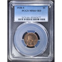 1938-S LINCOLN CENT  PCGS MS-66+ RD