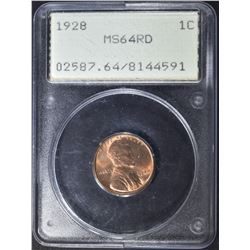 1928 LINCOLN CENT  PCGS MS-64 RD