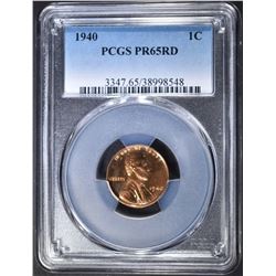 1940 LINCOLN CENT  PCGS PR-65 RD