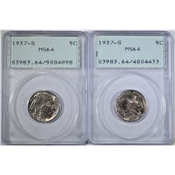 2 1937-S BUFFALO NICKELS  PCGS MS-64 BOTH RATTLERS